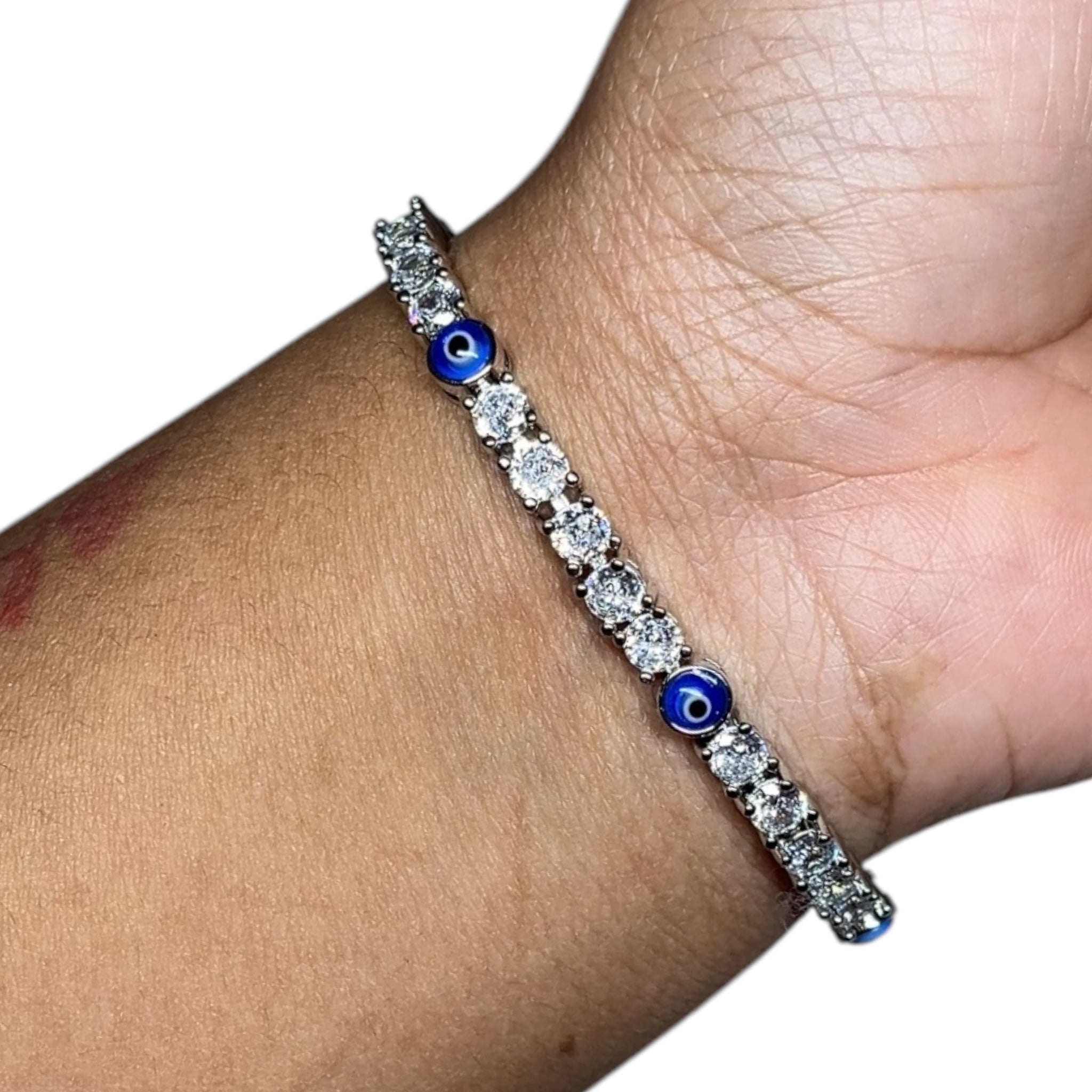 Evil Eye Iced Out Tennis Bracelet (Silver)