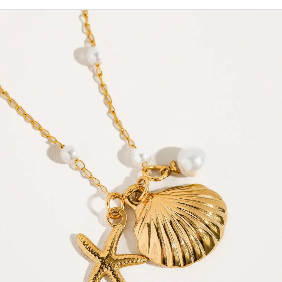 Seashell & Star Pearl Charm Necklace